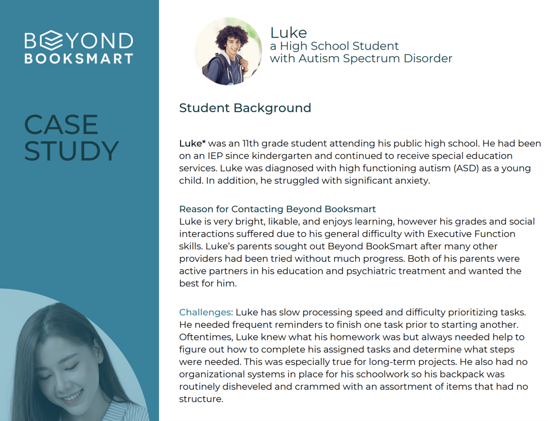 Executive Function Coaching Case Study Luke student with ASD